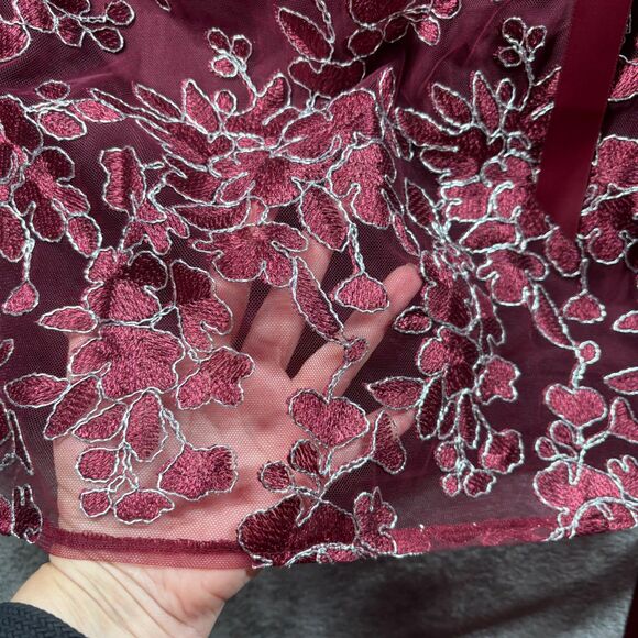 Alex & Eve NWT Embroidered Dress Sheer Lace Midi Wine Silver Floral Size 10 J104 - Picture 3 of 11